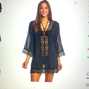 NWT LA BLANCA WOMEN’S LACE V-neck tunic dress, BLACK PERFECT FOR SUMMER ☀️